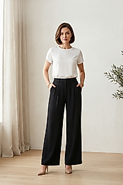 Kadın Siyah Pileli Palazzo Pantolon Zara Krep Kumaş Yüksek Bel Cepli