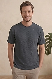 Unisex Antrasit Waffle Dokulu Tişört