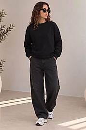 3 İplik Şardonlu Bisiklet Yaka Günlük Sweatshirt